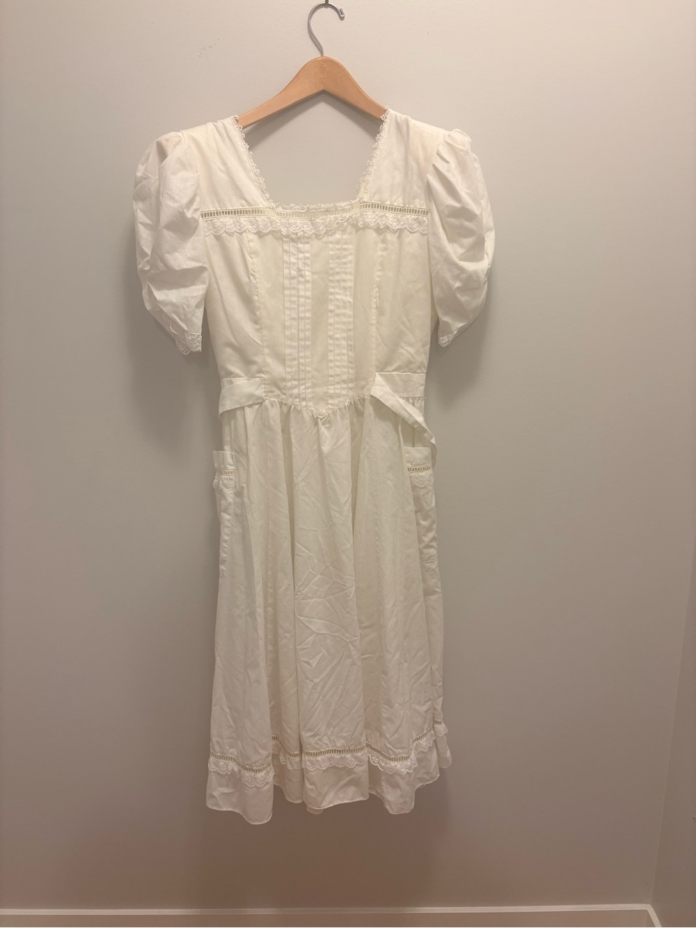 Gunne Sax White Lace-Trim Prairie Dress